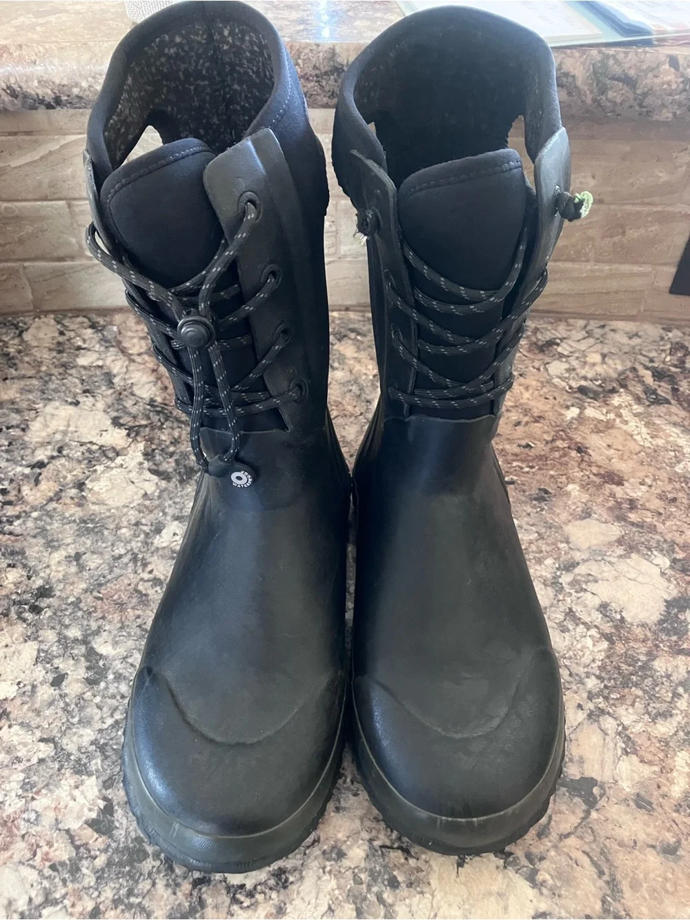 Kids Black Insulated Waterproof Lace-Up Rain & Snow Boots